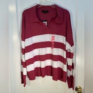 Joseph A XXL Women’s Long Sleeve Pullover Sweater New With Tags Pink/Wht Striped